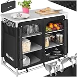 tectake® Faltbare Reiseküche, Camping Küche, Camping Zubehör Küchenschrank, Campingtisch für Outdoorküche, Wohnwagen, Vorzelt, Auto Camping, Outdoor Campingküche mit Transporttasche - schwarz