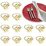 Serviettenringe Gold, 12 Stück Elegante Metall Serviettenring, Serviettenschnallen Blätter, Serviettenring Gold, Napkin Rings für Weihnachten Hochzeitsfeier Abendessen Jubiläum Tischdekoration
