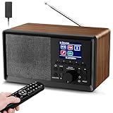 Wholede DAB Radio mit Fernbedienung - DAB Plus Radio mit Bluetooth, DAB+/FM Radio Retro Holz Digitalradio Küchenradio Radiowecker mit Zweifacher Alarm