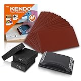 KENDO Schleifpapier Set 84-teilig, 93x230mm inkl. 1 x Handschleifklotz & 3 x Schleifschwämme. Körnungen jeweils 10x P40/60/80/120/180/240/320/400. Ideal für Holz, Metall, Trockenbau für Handschleifer