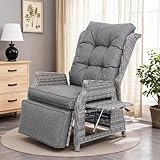 COMLAX FIELD Gartensessel mit Liegefunktion Wetterfest, Relaxsessel Verstellbar, Relaxliege für Innen, Gartenliege und Loungesessel aus Rattan, Dunkelgrau