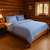 texpot Bettwäsche Garnitur 135 x 200 cm + 80 x 80 cm Landhaus 5 mm Karo blau kariert Bauern Kissenbezug Bettbezug