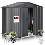 KESSER® XL Metall Gerätehaus 4,2m³ mit Fundament | Inkl. Arbeitshandschuhe | 195x131x186cm | 2X Schiebetür & Fundament | Geräteschuppen | Gartenhaus Schrank | Satteldachdach Garten Schuppen Anthrazit