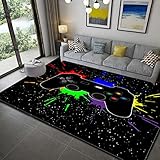 Gamer Controller Teppiche Rutschfeste Fußmatte Home Runner Teppich für Wohnzimmer Schlafzimmer Kinder Spiel Krabbelmatte Teenager Junge Graffiti Spielkonsole Großer Rugs (Schwarz,140x200 cm)