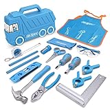 Hi-Spec 17-tlg. Kinder Werkzeugset: LKW Box in Blau, Kinderschürze, Schutzbrille, Wasserwaage, Handwerkzeuge, Sicherheitsschere. Nicht nur Spielwerkzeug - Echtes Werkzeug!