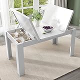 Merax Esstisch 120x70 cm mit verstecktem Stauraum, moderner rechteckiger Küchentisch, platzsparend, multifunktional als Schreibtisch oder Kaffeetisch, weiß