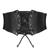 WERFORU Damen Breiter Gürtel Vintage Elastischer Taillengürtel Faux Leder Korsett Gürtel Schnürung Cinch Taillengürtel Schwarz