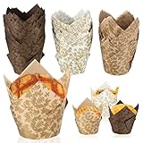 150x Tulpe Muffinförmchen Papier Muffins Papierförmchen, Papier Muffinform Papier Cupcake Förmchen Cupcake Formen Papier, Muffin Backform Papier Backförmchen für Hochzeit Geburtstag Party (Druckstil)
