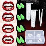 Vampir Zähne in 4 Größen, Leuchtende Vampirzähne Kinder Erwachsene, 4 Paar Vampire Teeth Fangs für Halloween Vampir Kostüm Cosplay Party Accessoires
