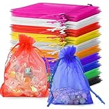 YSWOVUO 100 Stück Organzasäckchen 7x9cm, 10 Farben Organzabeutel mit Kordelzug, Organza Säckchen zum Befüllen als Geburtstag Hochzeit Partys Bonbonsbeutel, Schmuckbeutel, Schutzbeutel, Geschenkbeutel