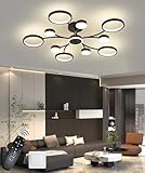 JINGKER Schwarze dimmbare LED-Deckenleuchte 10-Kopf MetallDeckenlampe,moderne Einbauleuchten Deckenbeleuchtung,Schlafzimmer Arbeitszimmer Lampe,3000-6000K,mit Fernbedienung,Innenbeleuchtung (10+1)