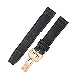 ROUHO Nylon Canvas & Leder Uhrenarmband, Ersatz Faltschließe Langlebiges Armband für IWC Portofino Pilot Portuguese-Schwarz + Roségold Schließe 22mm