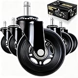 Huracan 5er-Set Bürostuhlrollen 11mm x 22mm, Universal Ersatzrollen für 99% Bürostühle & Gaming-Stühle – 3 Zoll PU Hartbodenrollen, 360° Drehbar Rollen für Bürostuhl, Leise & Bodenschonend Stuhlrollen