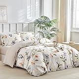 Lekesky Bettwäsche-Set für King-Size-Betten, 4-teilig, weiche Mikrofaser, Blumendruck, Weiß, King-Size-Bettwäsche-Sets mit 1 x Bettbezug 230 x 220 cm, 2 x Umschlag-Kissenbezüge, 1 x extra 40 cm tiefes