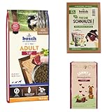Bosch Hundefutter Bundle: Trockenfutter Adult mit Lamm & Reis 15 kg + Sammy's Herzensbrecher Snack für Hunde 800 g + Mixpaket Freshe Schnauze Gemüse-Topping für Hunde 6 x 200 g | Paket für Hunde