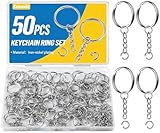 Caianwin 50 Stück 25mm Schlüsselring mit Kette und Spaltring, Silber Keyring Metall Schlüsselring Ringe Paket für Schlüssel Handwerk Diy, Bastelarbeiten, Schmuckherstellung