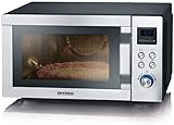 SEVERIN 4-in-1 Mikrowelle mit Doppelgrill, Mikrowelle mit Pizza-Express Funktion, Mikrowelle mit Heißluftfunktion bis zu 230 °C, Edelstahl / schwarz-matt, MW 7759