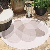 carpet city In- & Outdoor-Teppich Beige, Creme - Wendeteppich - 120 cm Rund - Abstraktes Geo-Muster - Wetterbeständig für Balkon, Terrasse - Teppiche Modern Indoor Wohnzimmer, Küche