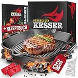 KESSER® Gusseisen Grillpfanne Induktion 26 cm | Gusseisenpfanne Bratpfanne | Cast Iron Pan für Gasgrill, Backofen, Kohlegrill | Steakpfanne | Inkl. Schutzgriffe, Rezeptbuch und Ringreiniger