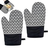 Topfhandschuhe Hitzebeständig, 2 Stück Ofenhandschuhe, Kochhandschuhe, Küchenhandschuhe, Geometrische Silikon-Zeichnungen, Geeignet zum Suppenkochen, für den Ofen und zum Grillen, Schwarz