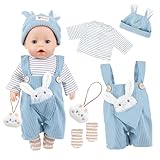 5 Stück Kleidung Outfits für 14-18 Zoll Baby Puppen, 35-45cm Süße Baby Puppenkleidung Outfits 1 Blauen Hasenoverall+1 Oberteil+1 Hasenohrenmütze+1 Socken+1 Hasenanhänger Mädchen Geburtstag Geschenk