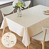 Tischdecke Outdoor abwaschbar 100x140 Wachstuch beige rechteckig, Pflegeleicht & Wasserfest Abwischbare Wachstuchtischdecke,deko für Party,Silvester,Weihnachten,Esstisch,Feste,Esszimmer