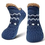 PUTUO Kuschelsocken Herren Hausschuhe Socken: Warme Winter Stoppersocken Dicke Haussocken für Herren Flauschige Socken ABS Wintersocken mit Noppen Männer Hüttensocken Marineblau 1 paar 43-46