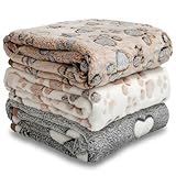 AlGuirnex Fleece-Haustierdecken, 76 x 53 cm, weiche Schlafmatte für Katzen und kleine Hunde, Pfotenknochen-Druck, waschbar, ultraweich, 3 Stück
