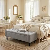 Hellove Sitzbank mit Stauraum & Polster – Multifunktionale Aufbewahrungsbank als Sitzhocker oder Ottomane für Wohnzimmer, Flur, Schlafzimmer – Praktische Truhenbank mit großem Staufach, Grau