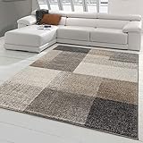 Teppich-Traum Moderner Wohnzimmerteppich mit quadratischen Mustern | pflegeleicht | grau beige, Größe 140x200 cm