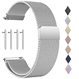 PDSQL Edelstahl Mesh Uhrenarmband, Metall Ersatz Armband Edelstahlarmband mit Magnetverschluss Smartwatch Schnellverschluss Watch Uhren Ersatzband Für Damen Herren (Silber, 20mm)