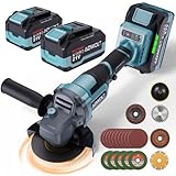 ADWOLT Akku-Winkelschleifer 125 mm, 21V Winkelschleifer, 6-Stufig Regelbar mit 2 x 4,0Ah-Akku, 9000 U/min Brushless-Motor Metallschleifer mit Fächerscheibe zum Trennen, Entzundern und Schleifen