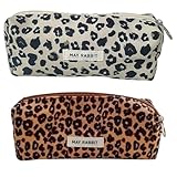 MLPKOI 2Pcs Federmäppchen, Federtasche, Mäppchen Cord-Stoff, Pencil Case, Stiftetasche Stiftemappe, Leopardenmuster Federmappe mit Praktischem Reißverschluss, für Schule Büro Mädchen (Cremeweiß&Braun)