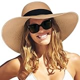FURTALK Moderner Sommerhut für Frauen UV-Schutz Strohhut mit Breite Krempe Faltbar Sonnenhut UPF50+ Strandkappe