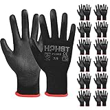HPHST PU Besichtet Arbeitshandschuhe, 12 Paar Arbeit Handschuhe für Herren und Damen Rutschfeste Montagehandschuhe Gartenhandschuhe mit PU-Beschichtung für Bauarbeiter Mechaniker, Schwarz (X-Large)