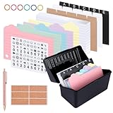 AIVORO Karteikarten Box Karteikasten inkl. 340 Karteikarten 6 Ringen 6 Kieferetiketten 2 Alphabetaufkleber 1 Goldener Neutraler Stift Lernkarteibox für Lernen Notizen Schulsachen Büro Zuhause