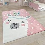 Paco Home Kinderteppich Rosa Kinderzimmer 3-D Design Alpaka Motiv Pastellfarben Robust, Grösse:80x150 cm