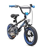 BIKESTAR Kinderfahrrad für Mädchen und Jungen ab 3-4 Jahre | 12 Zoll Kinderrad Kinder BMX Freestyle | Fahrrad für Kinder Schwarz & Blau | Risikofrei Testen