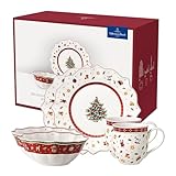 Villeroy & Boch – Toy's Delight 'Breakfast For Two' Frühstücksservice 2 Personen 6 teilig, weiß/rot, Kaffeeservice Weihnachten, Weihnachtliches Geschirr, Premium Porzellan