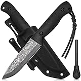 GREIFS® Outdoor-Messer G-Serie aus 440C Stahl mit Holster & Dangler, edles Survival Messer für die Bushcraft Ausrüstung, Jagdmesser, Schnitzmesser, Fahrtenmesser (BushMaster/Damast)