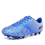 GWMDKI Fußballschuhe Kinder Jungen AG/FG Fußballschuhe Mädchen Trainingsschuhe Walking Sneakers für Unisex Kinder Künstliche Speed PU Leder Fußballschuhe, Blue, 36 2/3 EU