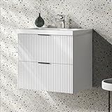 Aica Sanitär Waschtisch mit Unterschrank 60cm Riva Badmöbel Set Weiß Keramik Dick Waschbecken mit Unterschrank MDF Softclose