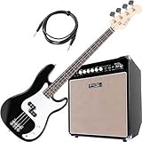 Rocktile Puncher Preci Style E-Bass Lemmy Set - 4-saitige Bassgitarre - geteilter Tonabnehmer - 22 Bünde - Combo-Verstärker mit 50 Watt - 3m langes Kabel - schwarz