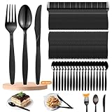 90 Stück Plastikbesteck Schwarz Set, 30 Plastikgabeln, Plastikmesser und PlastikLöffel Party Besteck Plastik Schwarz und Robustem Bestecksets für Familienfeiern, Outdoor Dinner