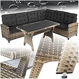 tectake® Gartenbank, Set mit Bank und Esstisch, Rattan Eckbank Outdoor Lounge, Sitzecke wetterfest als Gartenlounge, Balkon Möbel, Wintergarten, Terrasse - Natur