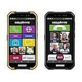 Easyphone Robustes, robustes, einfaches Smartphone, jede SIM-Karte, ideal für zu Hause, im Freien und ältere Menschen, Gummischutz, sturzsichere Unterwasserkamera, langlebiger Akku,