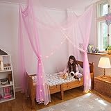 Betthimmel-Vorhänge mit Lichtern, Doppelbetthimmel für Mädchen, Rosa & Lila, passend für Twin & Twin XL | Bettvorhänge von Decke oder Bettgestell, Bettvorhänge, Betthimmel & Vorhänge,