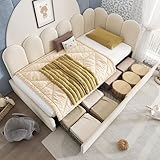 Kebnor Polsterbett Einzelbett mit Schubladen Stauraumbett Samt Daybett Tagesbett Schlafsofa mit Lattenrost Jugendbett und Erwachsene Kinderbett(Ohne Matratze) (Beige 90x200cm mit Schubladen)