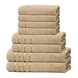 Bear & Panda 8-teiliges Badetuch-Set – Ultra weich und super saugfähig – schnell trocknend – 100% Baumwolle – 4 Gesichtshandtücher, 2 Handtücher und 2 Badetücher – Badezimmer-Haar-Zubehör-Set (beige)