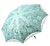 LCY Sonnenschirm Regenschirm,Regenschirm Uv-Schutz,Damen Spitze Sonnenschirm Brautschirm Taschenschirm-Grün